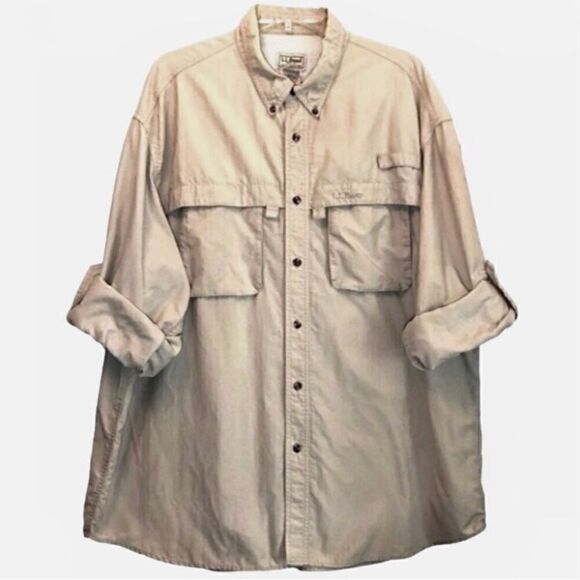 L.L. Bean Long Sleeve Fishing Shirt in Cream Men’s XL - Picture 1 of 8